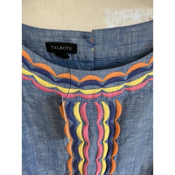 NWT Talbots Linen Scalloped Embroidered Detail Shift Dress Lined Small MSRP $129 - Picture 5 of 13